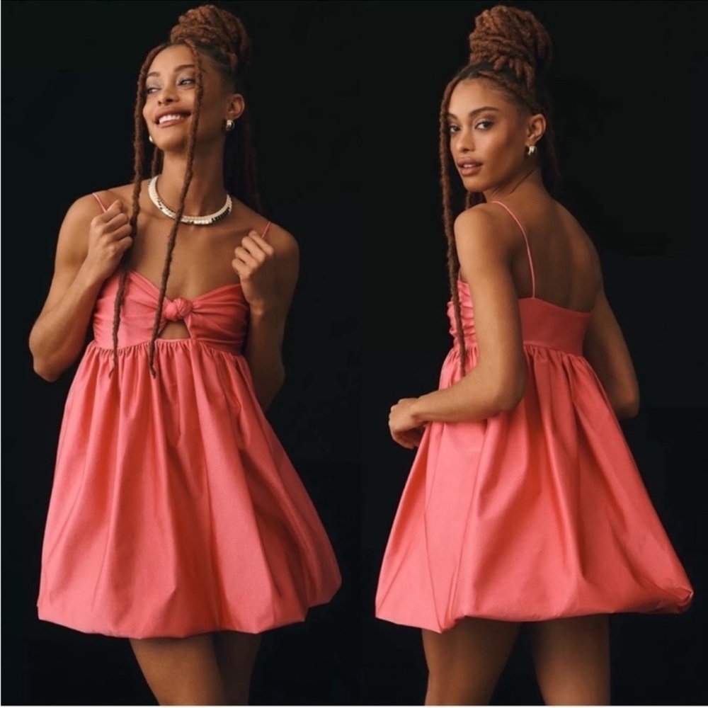 Anthropologie Eugenia Fernández Pink Knot Front Cutout Bubble Skirt Mini Dress M